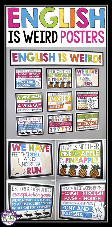 English Posters Classroom Bulletin Board Decor - 40 English is Weird ...