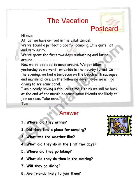 vacation postcard - ESL worksheet by orlyar1