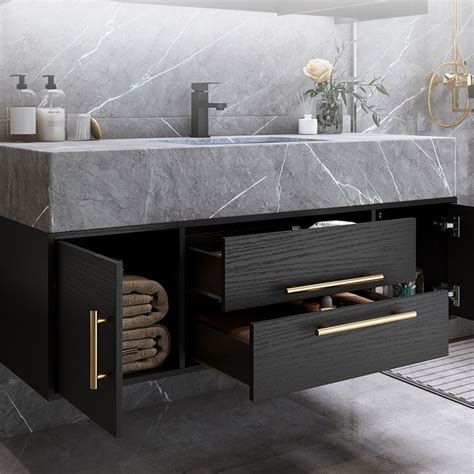 Modern Black Floating Vanity 39-inch with Drawers | Homary | Bathroom ...