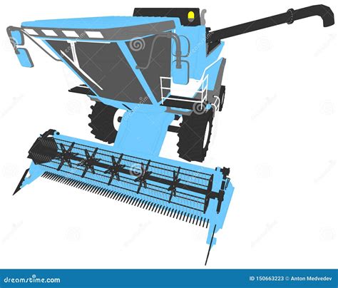 Cartoon Colored 3D Model of Blue Combine Harvester with Harvest Pipe ...