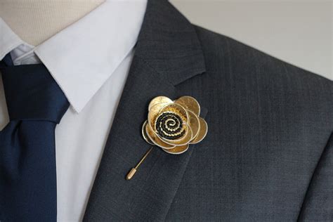 Mens gold lapel flower pin gold boutonniere daisy lapel | Etsy