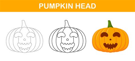 Pumpkin Halloween tracing and coloring worksheet for kids 12139422 ...