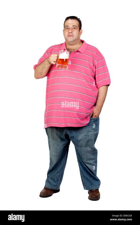 Fat man drinking a jar of beer isolated on white background Stock Photo ...