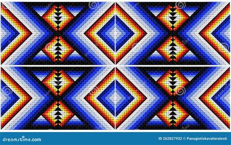 Native American Art. Beadwork and Woven Blanket Patterns on a Tile Wall ...