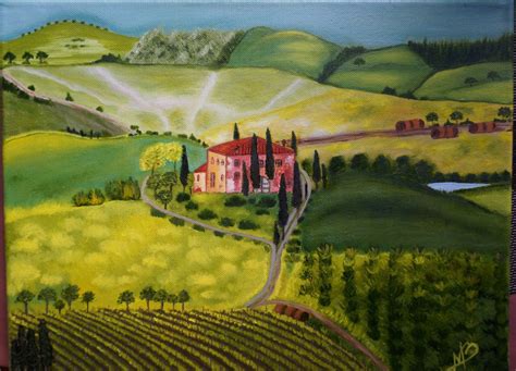 Landscape oil painting Tuscany. Handmade art.