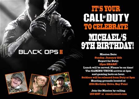 Printable Call of Duty Black Ops Birthday Invitations