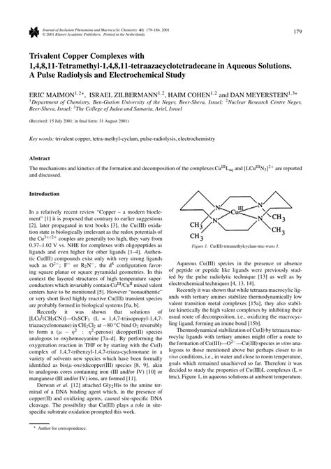 (PDF) Trivalent Copper Complexes with 1,4,8,11-Tetramethyl-1,4,8,11 ...