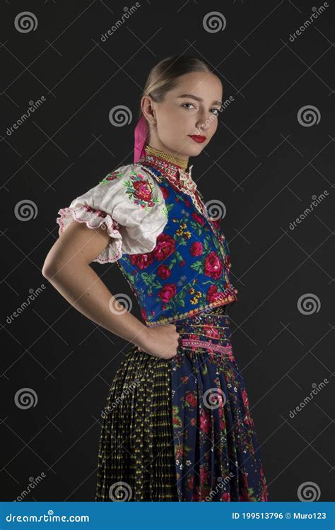 Girl in Slovak folk dress stock photo. Image of group - 199513796