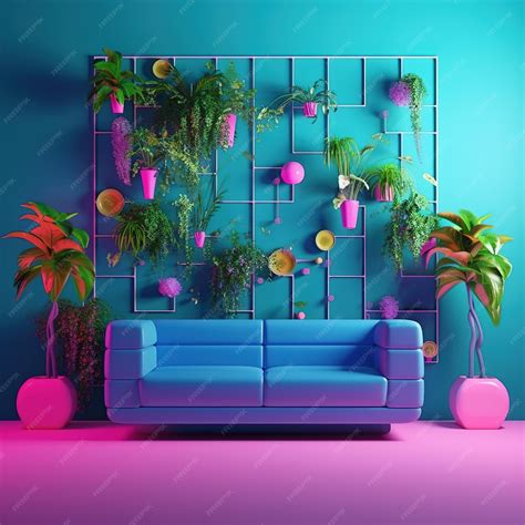 Premium AI Image | modern living room light neon color palette