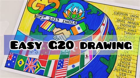 a poster with the words easy g20 drawing on it and an image of a globe