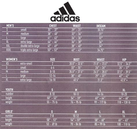 Adidas Sizing Chart - NW Soccer Locker