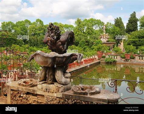 View of statues in famous Boboli garden in Florence, Italy Stock Photo ...