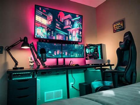 A different cyberpunk style - battlestations | Gaming room setup, Video game room design, Video ...