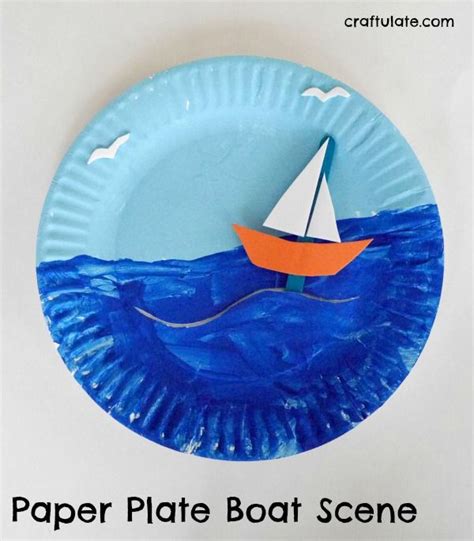 Paper Plate Boat Scene - a fun craft for kids with movable boat Boat Crafts, Paper Plate Crafts ...