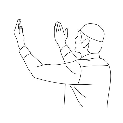 Illustration line drawing of people praying with hand up. For ramadan ...