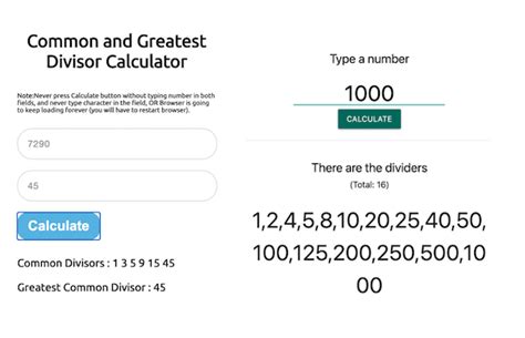 Divisor, Common Divisors, and Greatest Common Divisor Calculator