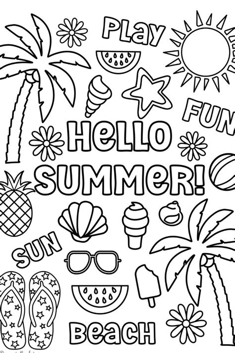 Hello Summer Printable Page Summer Vacation Coloring Kids - Etsy ...