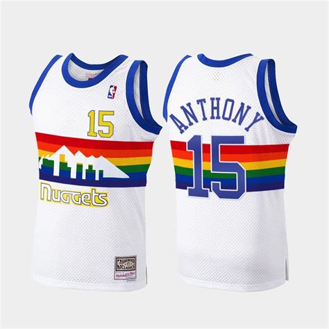 Mens / Youth Carmelo Anthony Denver Nuggets throwback rainbow jersey white