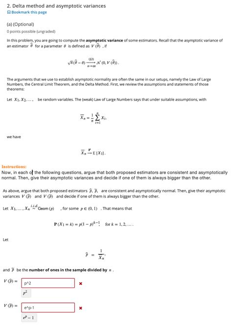 2. Delta method and asymptotic variances Bookmark | Chegg.com