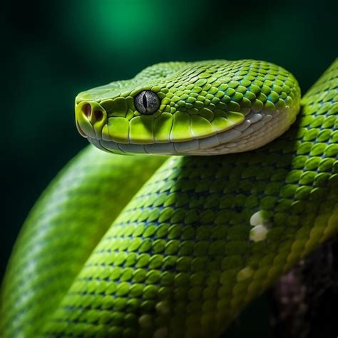 Premium AI Image | a close up of a green snake's head