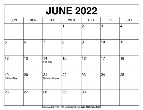 June 2021 Calendar With Holidays 2022 Printable Calendars | Images and Photos finder