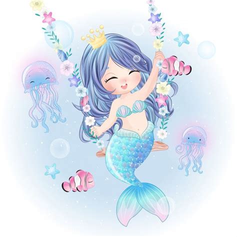 Premium Vector | Hand drawn cute mermaid character | Watercolor mermaid, Cute mermaid, Mermaid ...