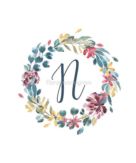 Monogram N Colorful Full Blooms by floralmonogram | Redbubble | Hand lettering art, Monogram ...