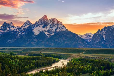 usa, Wyoming, Mountains, River, Forest, Sunset, Sunrise Wallpapers HD ...