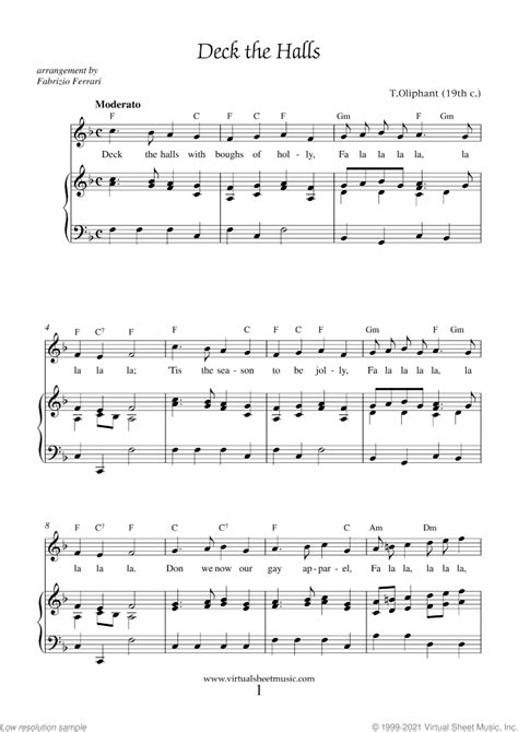 Deck the Halls Piano Sheet Music, Easy with Lyrics [PDF]