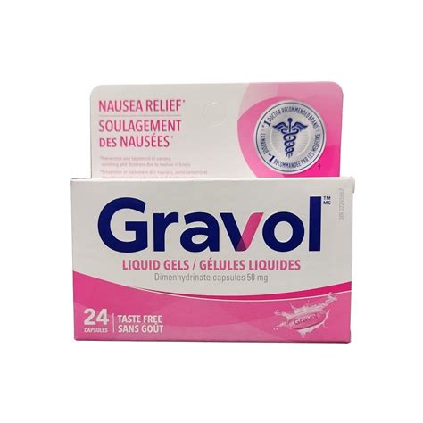 Gravol Nausea Relief Dimenhydrinate USP 50 mg Liquid Gels (24 capsules – beyondRx.ca (by 99 ...