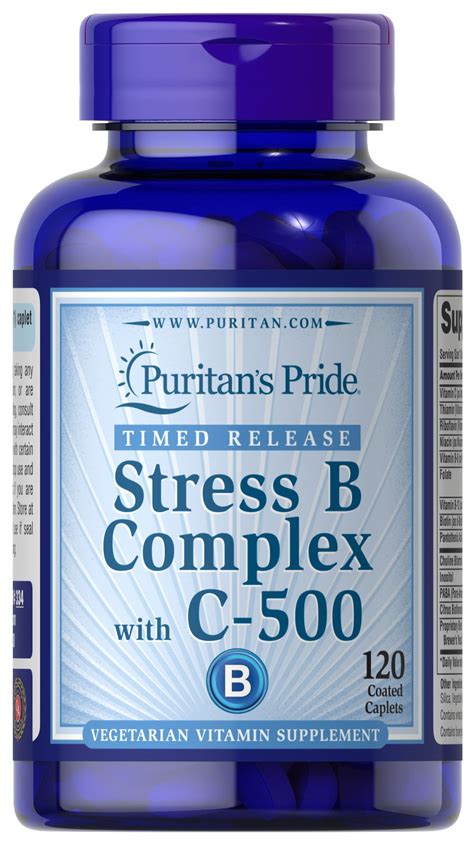 Stress Vitamin B-Complex with Vitamin C-500 Timed Release, 120 Caplets (334) | Puritan's Pride