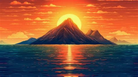 Premium AI Image | Sun rising behind mountain above the ocean Generative AI