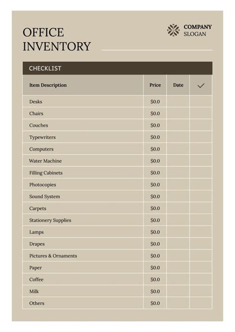 Personalize this Elegant Office Inventory Checklist ready-made template