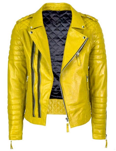 New Men's Motorcycle Riding Jacket Superb Cafe Racer Yellow Leather ...