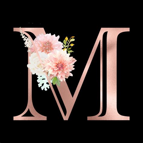 Letter M Rose Gold Monogram Blush Pink Flowers - Most Recent - Pillow | TeePublic