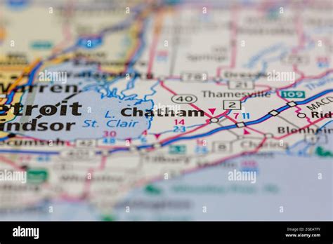 Chatham Ontario Canada shown on a road map or Geography map Stock Photo ...