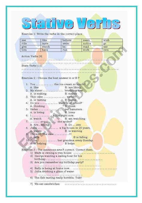 Stative Verbs - ESL worksheet by emmab