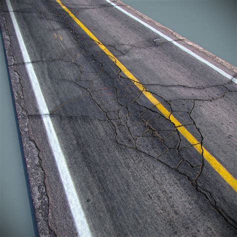 cracked asphalt road 3d obj