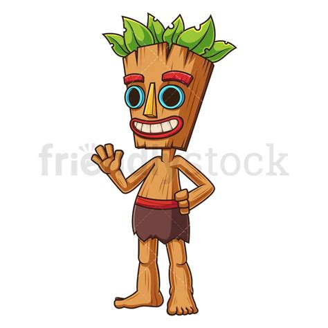 Tiki Cartoon Character Waving Clipart Vector - FriendlyStock