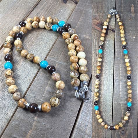 Mens beaded necklace mens necklace jasper necklace beaded