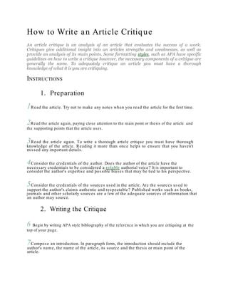 How to write an article critique | PDF