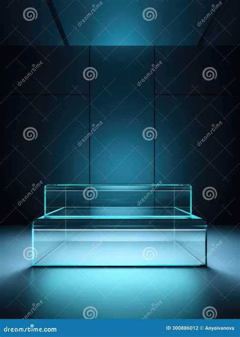 A Glass Display Case in a Dark Room, Transparent Glass Podium, Copy-space. Stock Illustration ...