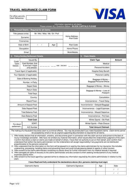 TRAVEL INSURANCE CLAIM FORM - Visa Infinite