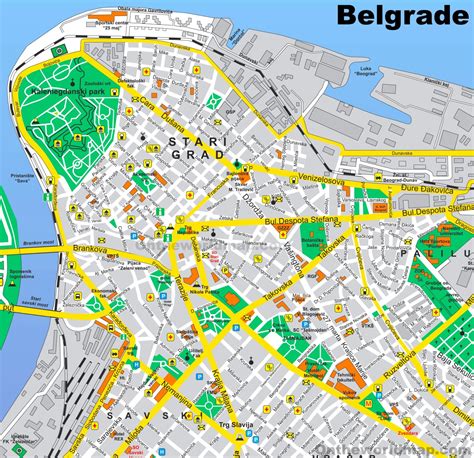 Belgrade Stari Grad Tourist Map (Old Town) - Ontheworldmap.com