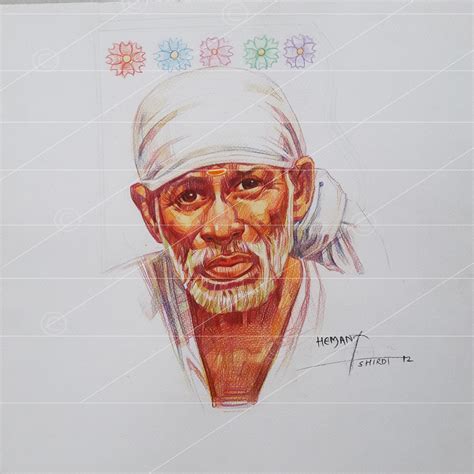 Shirdi Saibaba colour pencil sketch on paper - Sai Art Online