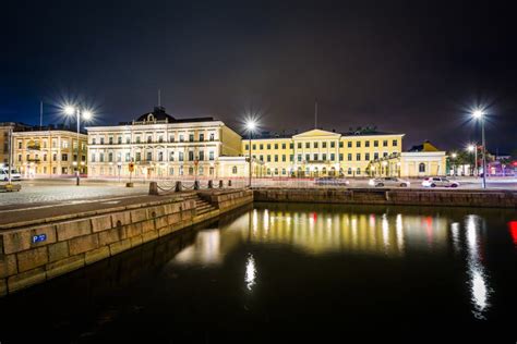 Buildings at Market Square at Night, in Helsinki, Finland. Stock Photo - Image of history ...