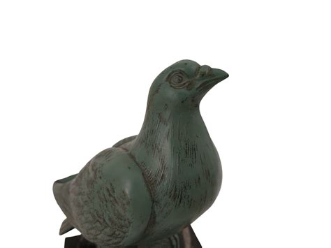 Art Deco Pigeon Statue on Marble Base, 1930s French Bird Racing Trophy