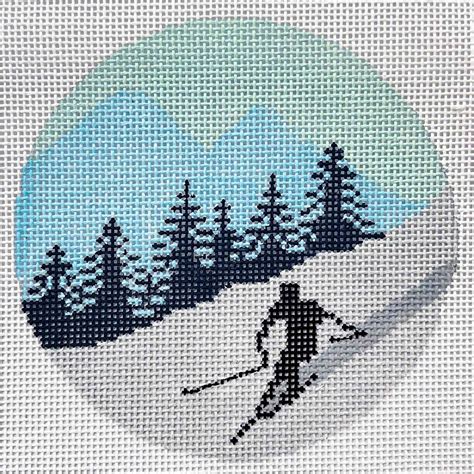 Snow skiing ornament hand-painted needlepoint stitching canvas | Needlepoint Canvases & Threads ...