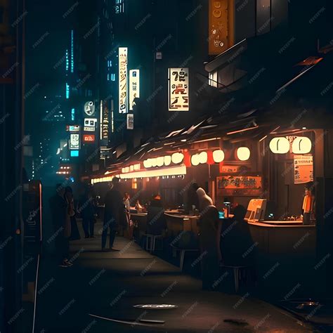 Premium AI Image | night of Japan Street food people wallpaper