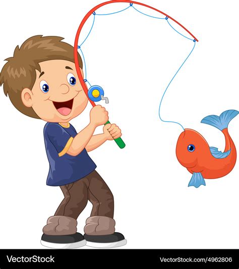 Cartoon boy fishing Royalty Free Vector Image - VectorStock